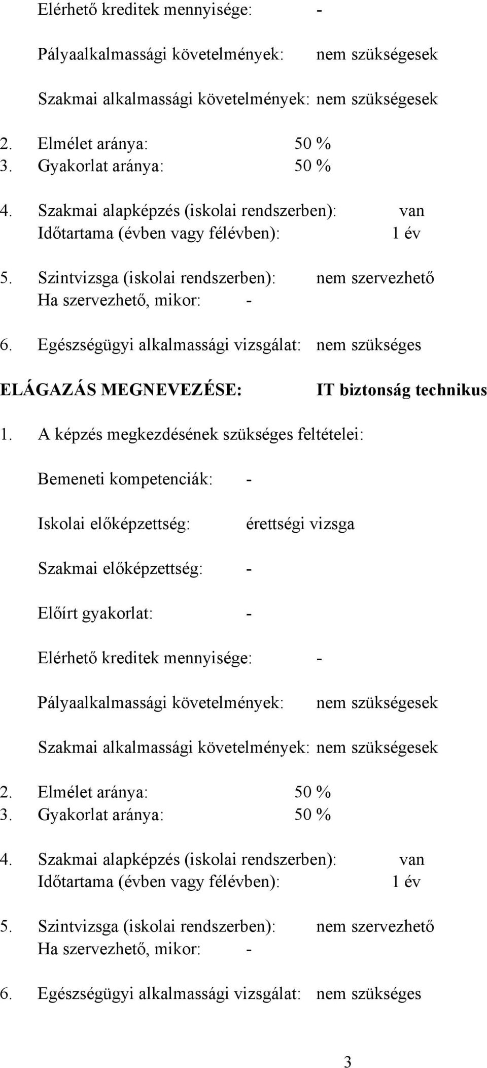 Szintvizsga (iskolai rendszerben): Ha szervezhető, mikor: Egészségügyi alkalmassági vizsgálat: nem szervezhető nem szükséges ELÁGAZÁS MEGNEVEZÉSE: IT biztonság technikus 1.