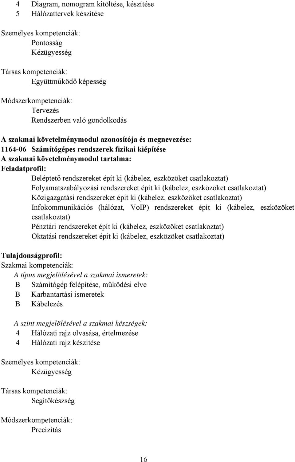 ki (kábelez, eszközöket csatlakoztat) Folyamatszabályozási rendszereket épít ki (kábelez, eszközöket csatlakoztat) Közigazgatási rendszereket épít ki (kábelez, eszközöket csatlakoztat)