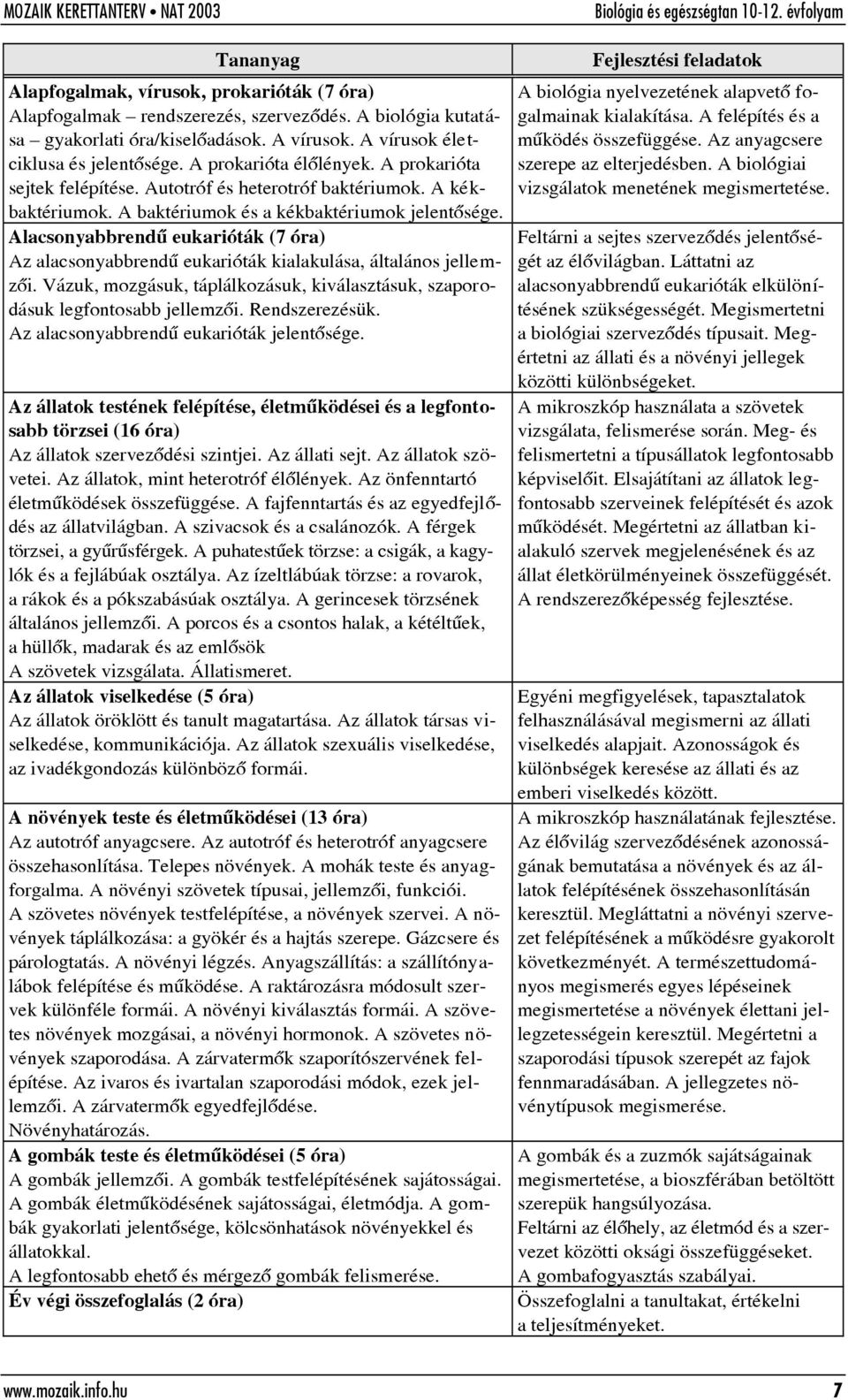 Alacsonyabbrendû eukarióták (7 ) Az alacsonyabbrendû eukarióták kialakulása, általános jellemzõi. Vázuk, mozgásuk, táplálkozásuk, kiválasztásuk, szaporodásuk legfontosabb jellemzõi. Rendszerezésük.