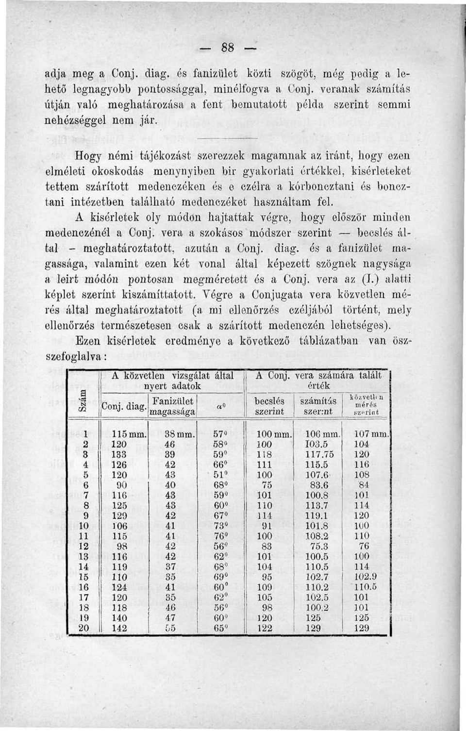 Hogy némi tájékozást szerezzek magamnak az iránt, hogy ezen elméleti okoskodás menynyiben bir gyakorlati értékkel, kísérleteket tettem szárított medenczóken ós e czélra a kórboneztani és boncztani
