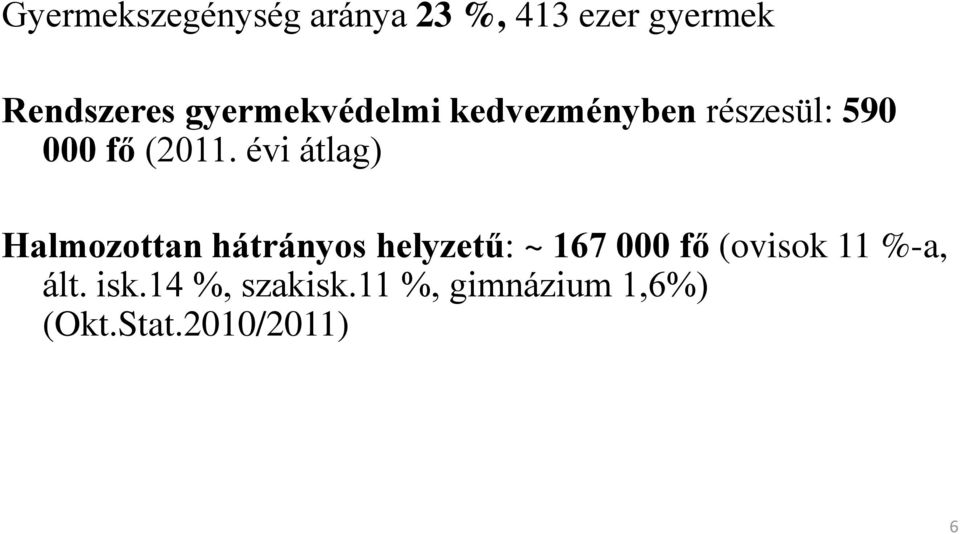 évi átlag) Halmozottan hátrányos helyzetű: ~ 167 000 fő (ovisok