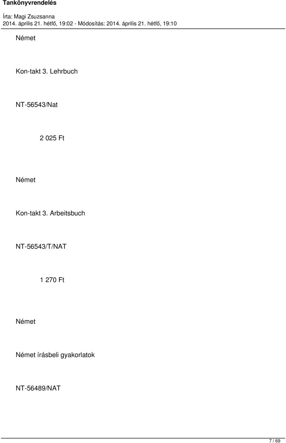 Arbeitsbuch NT-56543/T/NAT 1 270 Ft