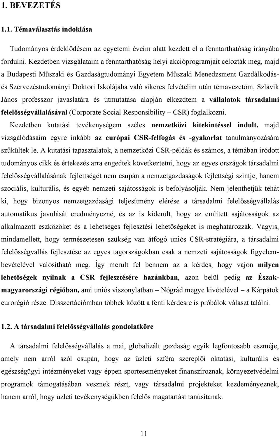 Iskolájába való sikeres felvételim után témavezetőm, Szlávik János professzor javaslatára és útmutatása alapján elkezdtem a vállalatok társadalmi felelősségvállalásával (Corporate Social