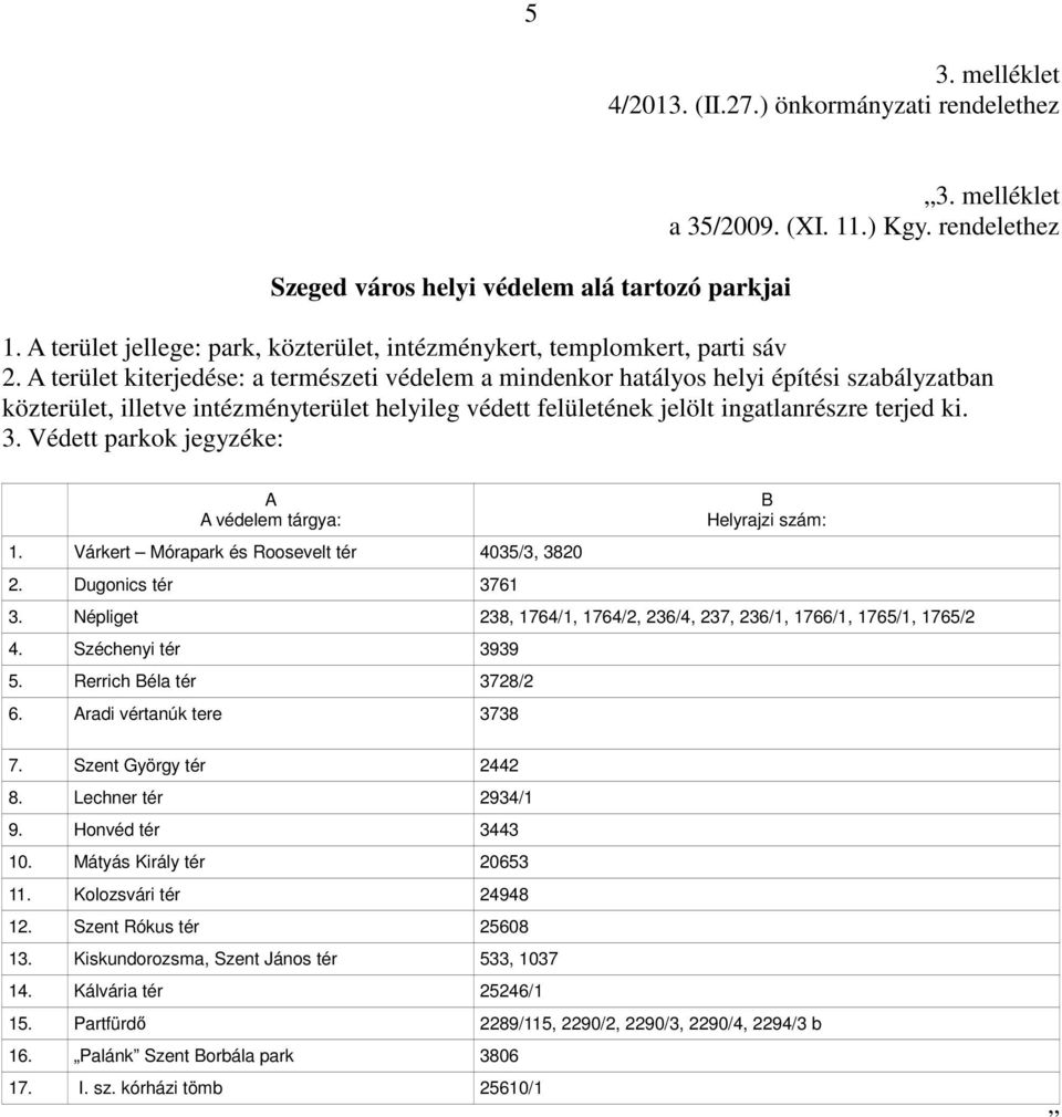 A terület kiterjedése: a természeti védelem a mindenkor hatályos helyi építési szabályzatban közterület, illetve intézményterület helyileg védett felületének jelölt ingatlanrészre terjed ki. 3.