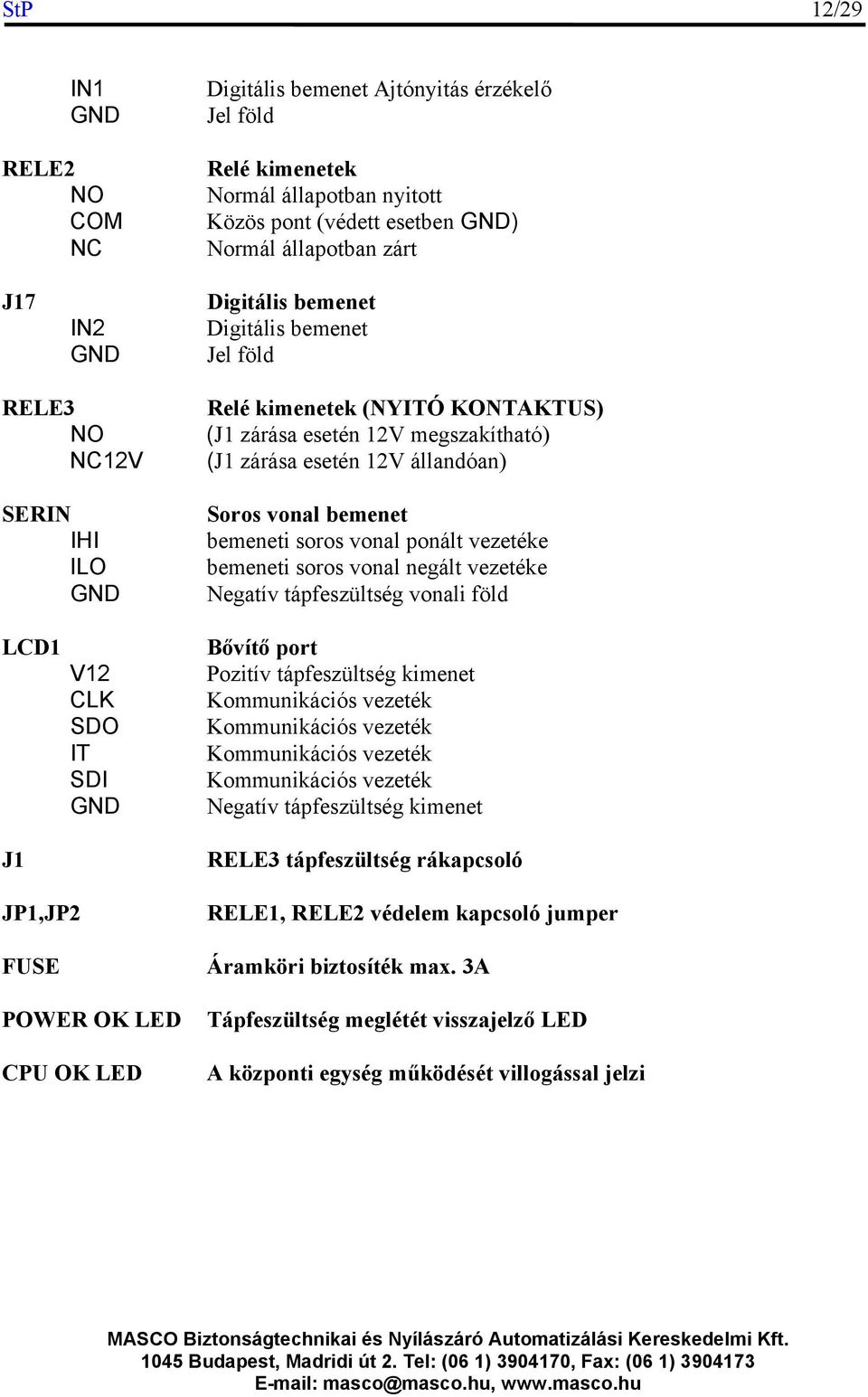 ponált vezetéke bemeneti soros vonal negált vezetéke Negatív tápfeszültség vonali föld LCD1 J1 V12 CLK SDO IT SDI Bővítő port Pozitív tápfeszültség kimenet Negatív tápfeszültség kimenet RELE3