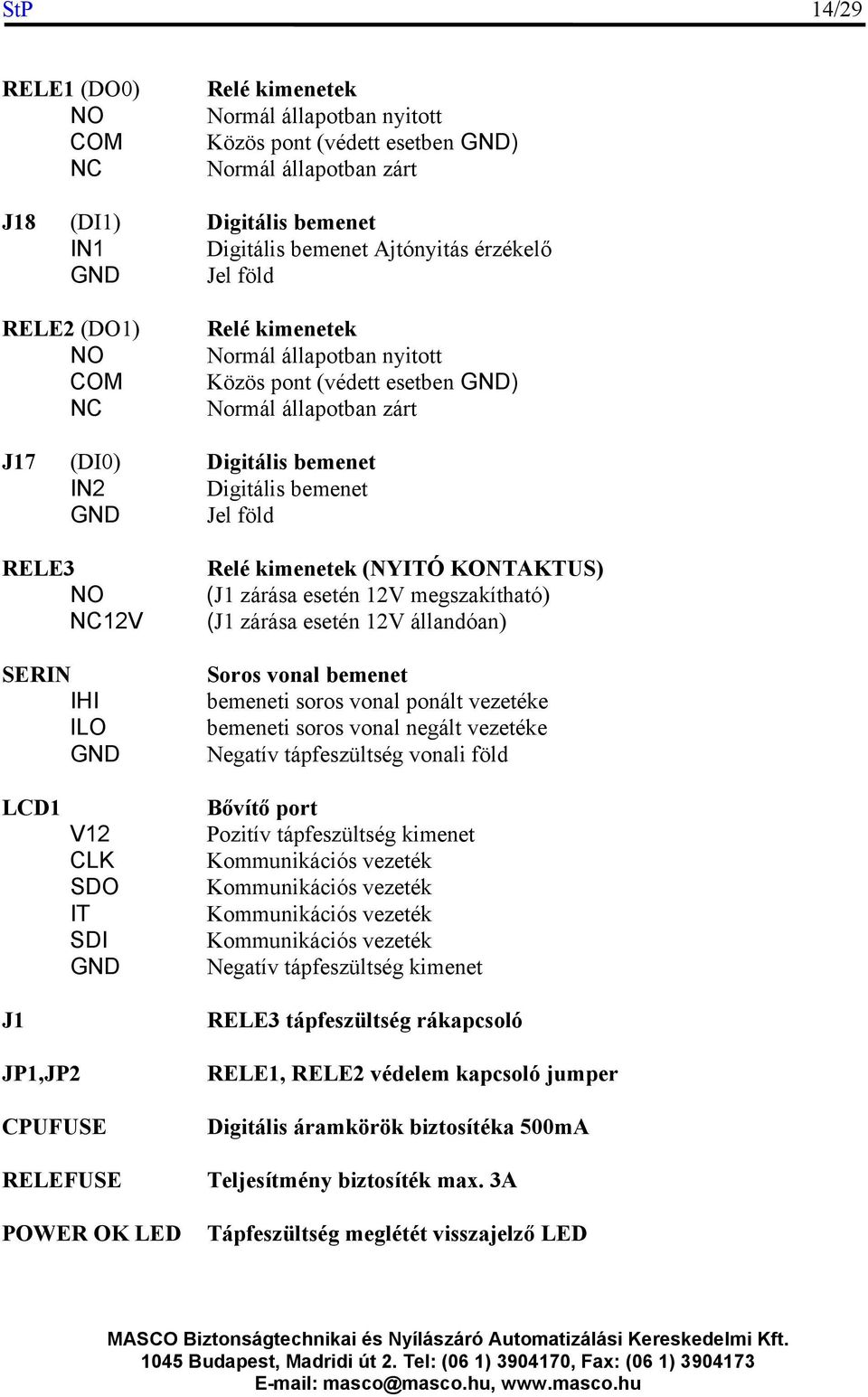 IHI ILO Relé kimenetek (NYITÓ KONTAKTUS) (J1 zárása esetén 12V megszakítható) (J1 zárása esetén 12V állandóan) Soros vonal bemenet bemeneti soros vonal ponált vezetéke bemeneti soros vonal negált