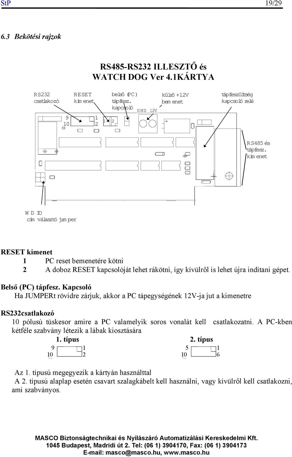 kimenet WD IO cím választó jum per RESET kimenet 1 PC reset bemenetére kötni 2 A doboz RESET kapcsolóját lehet rákötni, így kívülről is lehet újra indítani gépet. Belső (PC) tápfesz.