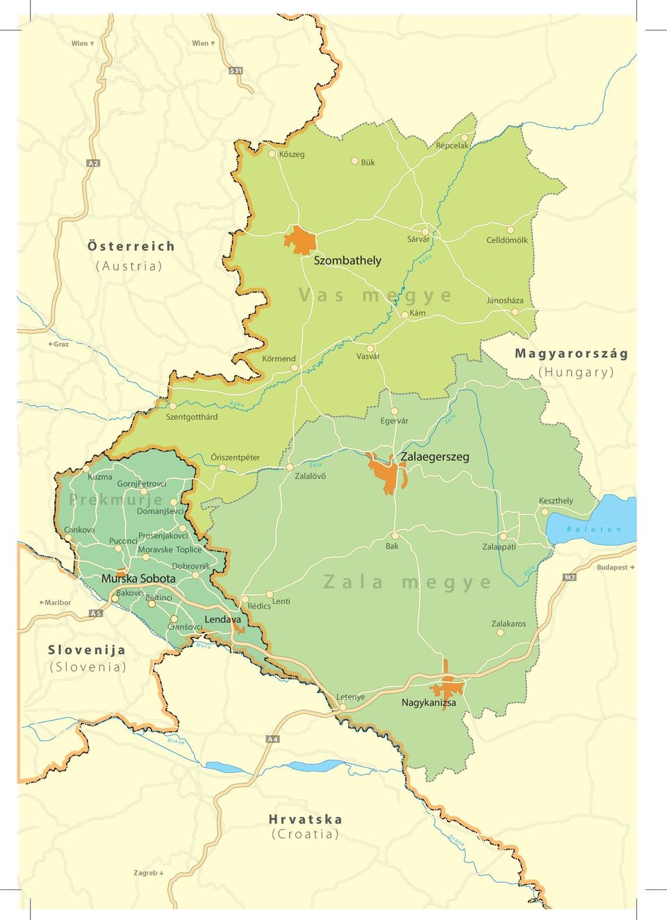 Keszthely Domanjševci Cankova Puconci B a l a t o n Prosenjakovci Bak Moravske Toplice Dobrovnik Zala megye Murska Sobota Rédics