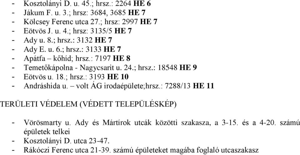 volt ÁG irodaépülete;hrsz.: 7288/13 HE 11 TERÜLETI VÉDELEM (VÉDETT TELEPÜLÉSKÉP) - Vörösmarty u. Ady és Mártírok utcák közötti szakasza, a 3-15. és a 4-20.