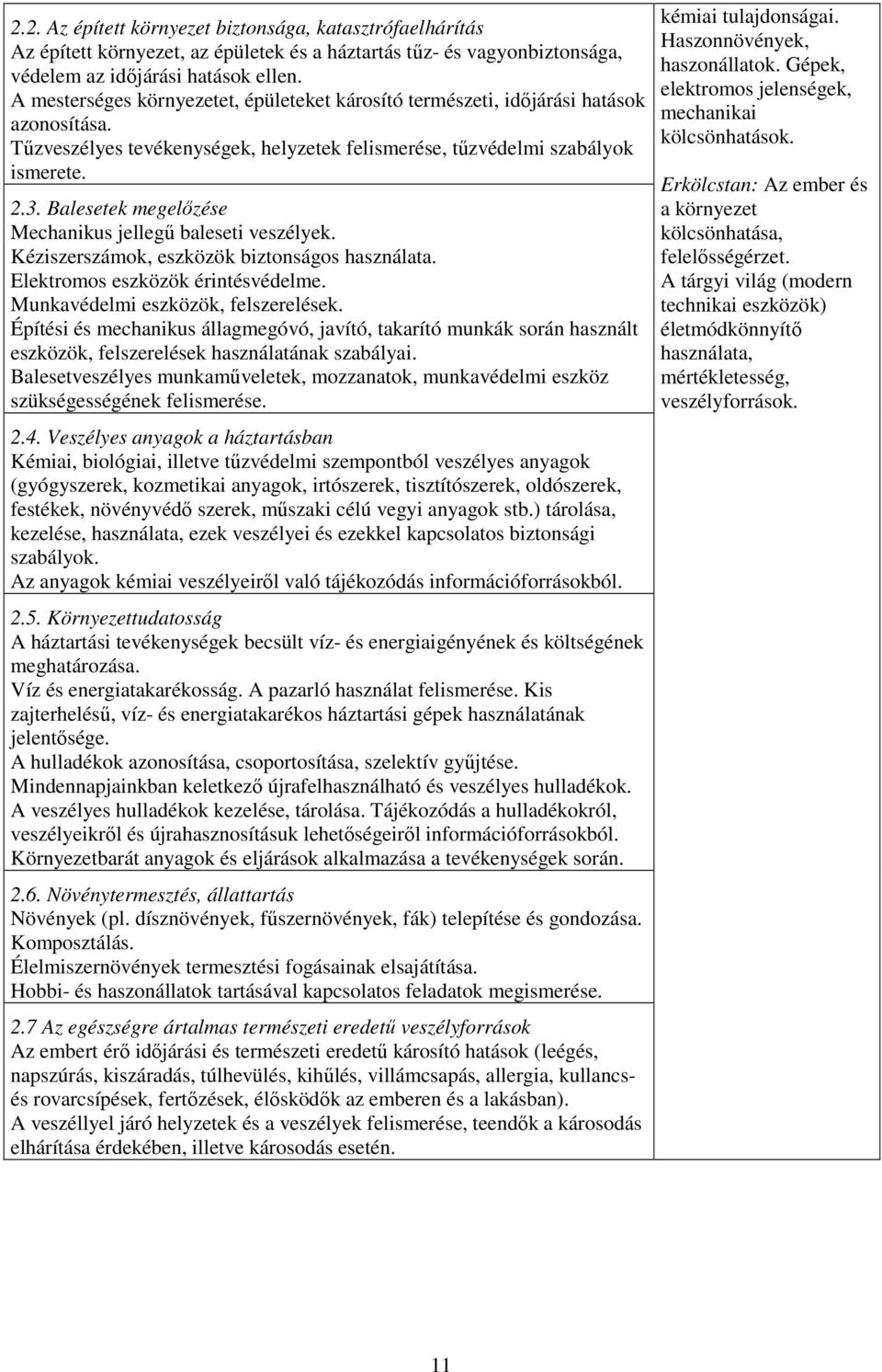 Balesetek megelőzése Mechanikus jellegű baleseti veszélyek. Kéziszerszámok, eszközök biztonságos használata. Elektromos eszközök érintésvédelme. Munkavédelmi eszközök, felszerelések.