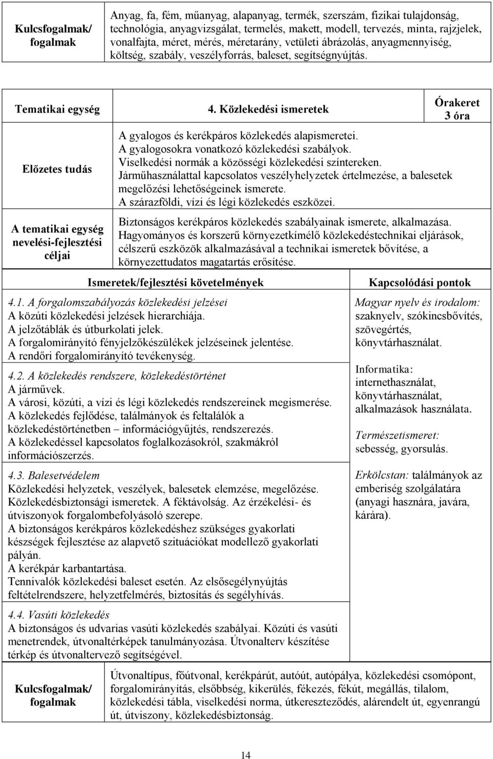 Közlekedési ismeretek A gyalogos és kerékpáros közlekedés alapismeretei. A gyalogosokra vonatkozó közlekedési szabályok. Viselkedési normák a közösségi közlekedési színtereken.