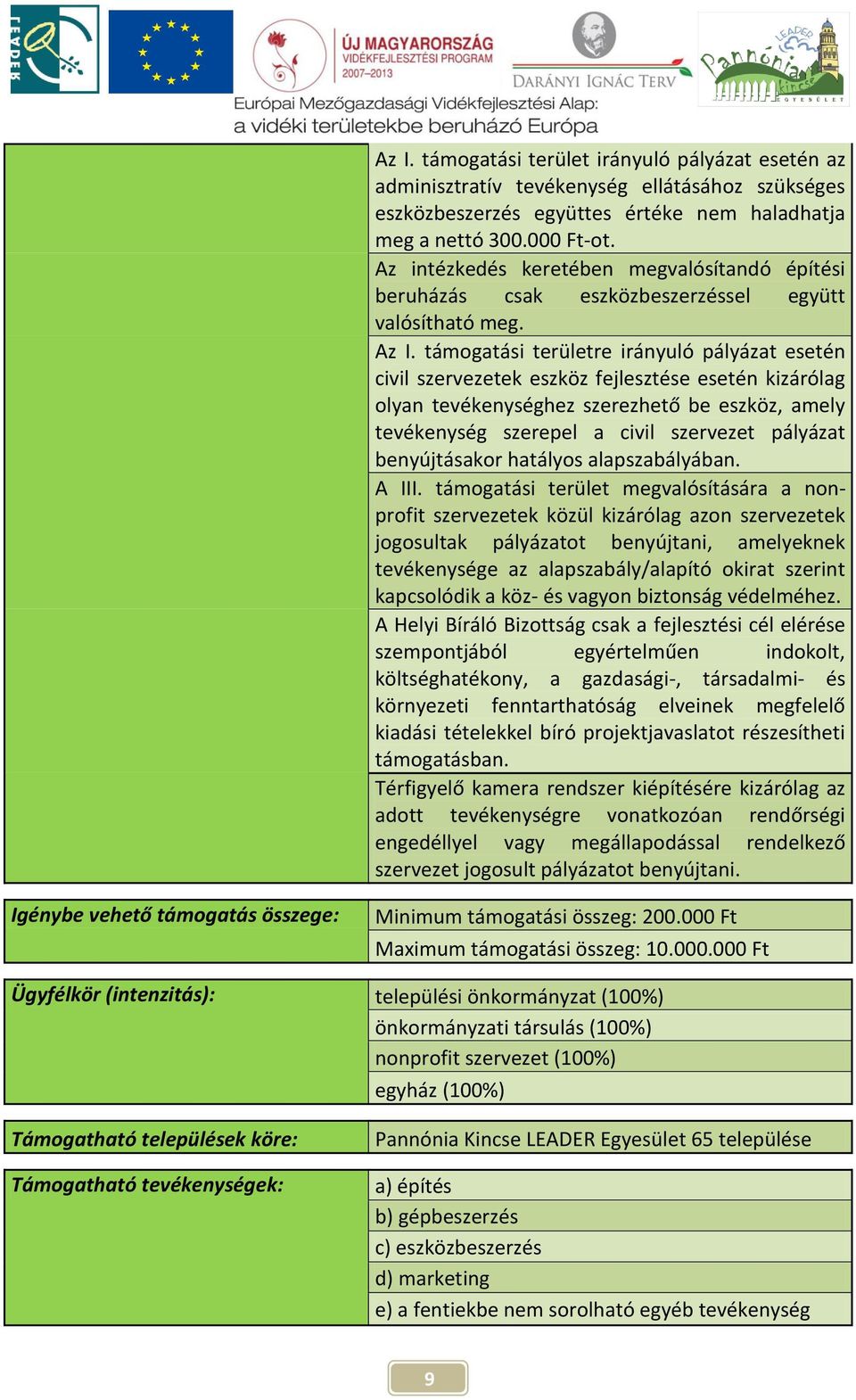 támogatási területre irányuló pályázat esetén civil szervezetek eszköz fejlesztése esetén kizárólag olyan tevékenységhez szerezhető be eszköz, amely tevékenység szerepel a civil szervezet pályázat