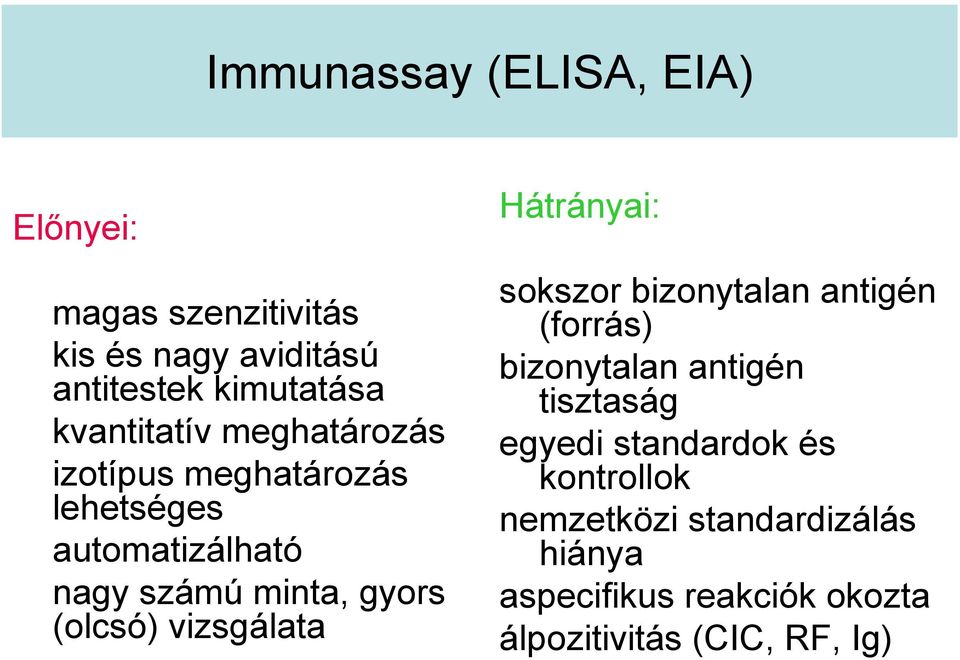 (olcsó) vizsgálata Hátrányai: sokszor bizonytalan antigén (forrás) bizonytalan antigén tisztaság