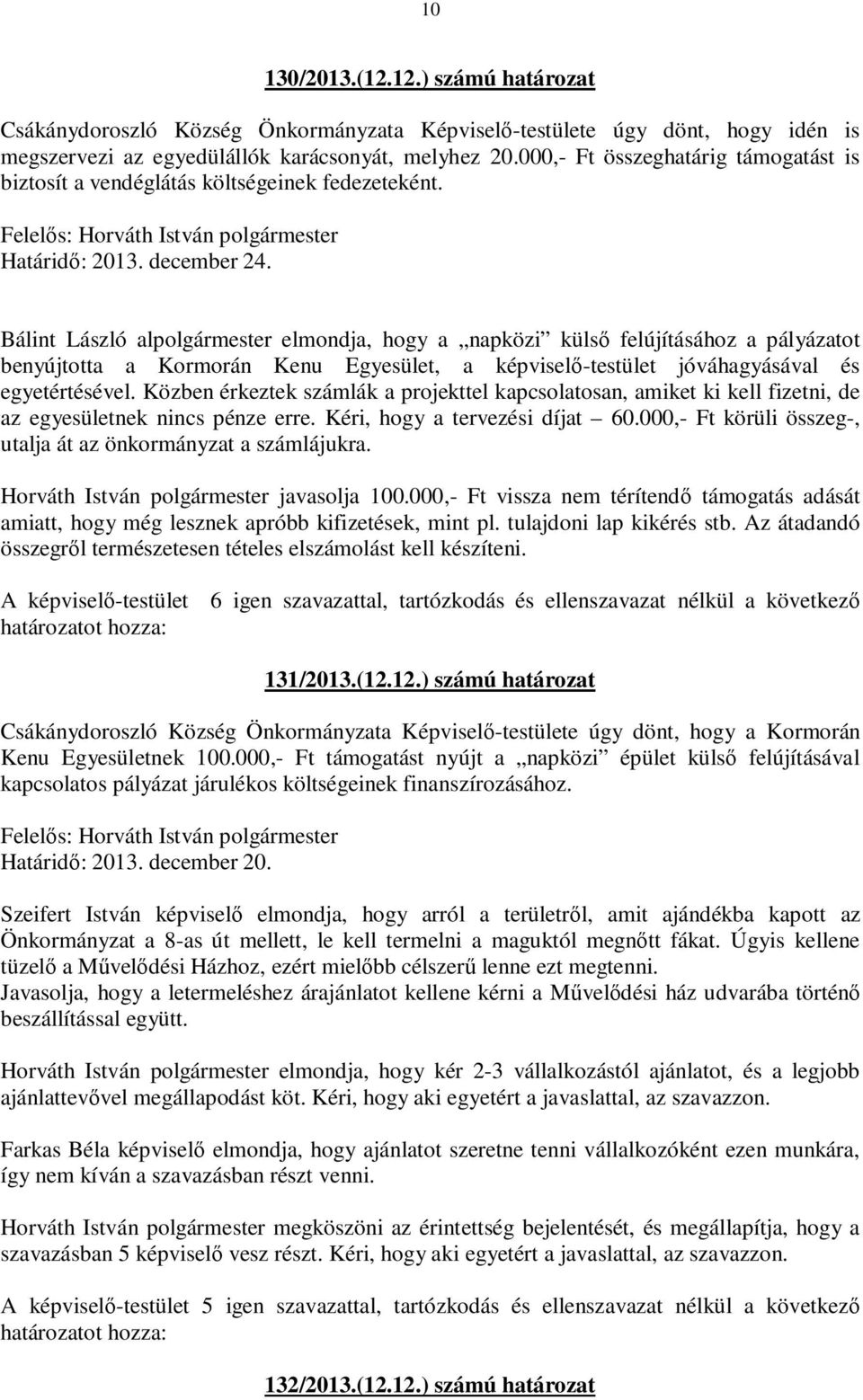 Bálint László alpolgármester elmondja, hogy a napközi külső felújításához a pályázatot benyújtotta a Kormorán Kenu Egyesület, a képviselő-testület jóváhagyásával és egyetértésével.