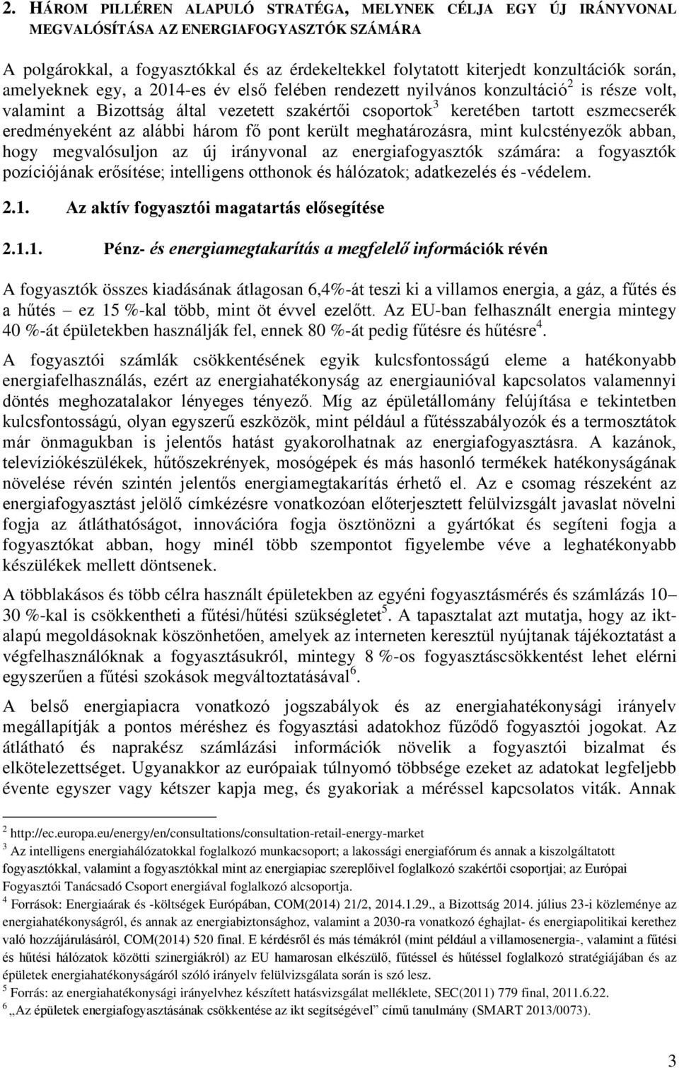 az alábbi három fő pont került meghatározásra, mint kulcstényezők abban, hogy megvalósuljon az új irányvonal az energiafogyasztók számára: a fogyasztók pozíciójának erősítése; intelligens otthonok és
