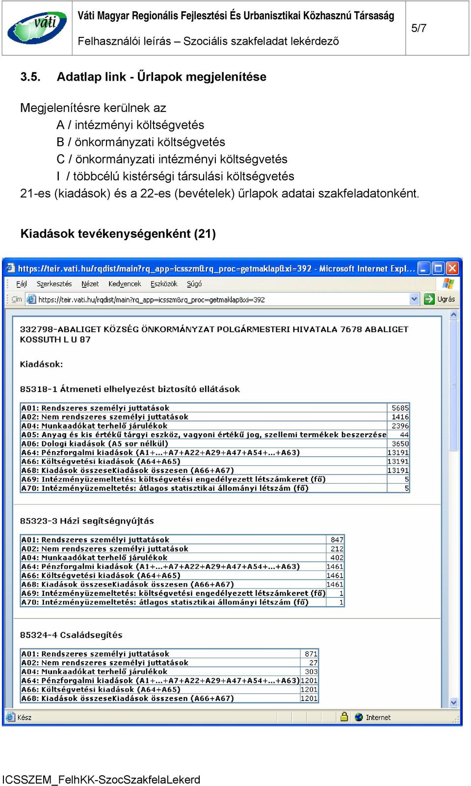 intézményi költségvetés I / többcélú kistérségi társulási költségvetés 21-es