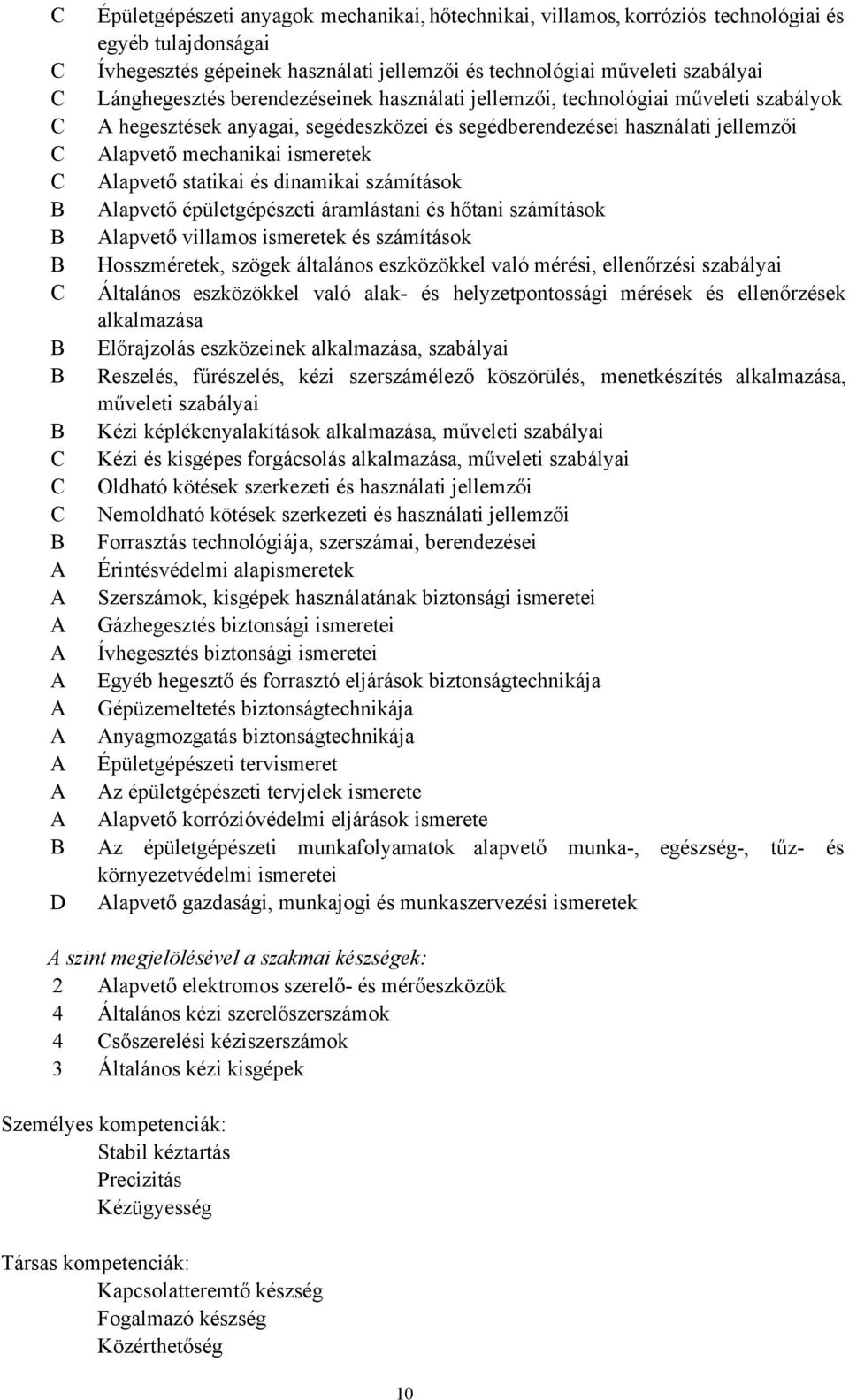 Alapvető statikai és dinamikai számítások B Alapvető épületgépészeti áramlástani és hőtani számítások B Alapvető villamos ismeretek és számítások B Hosszméretek, szögek általános eszközökkel való