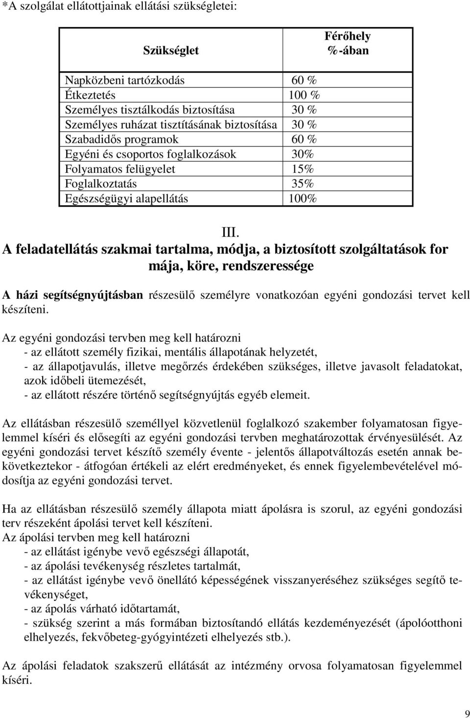 A feladatellátás szakmai tartalma, módja, a biztosított szolgáltatások for mája, köre, rendszeressége A házi segítségnyújtásban részesülő személyre vonatkozóan egyéni gondozási tervet kell készíteni.