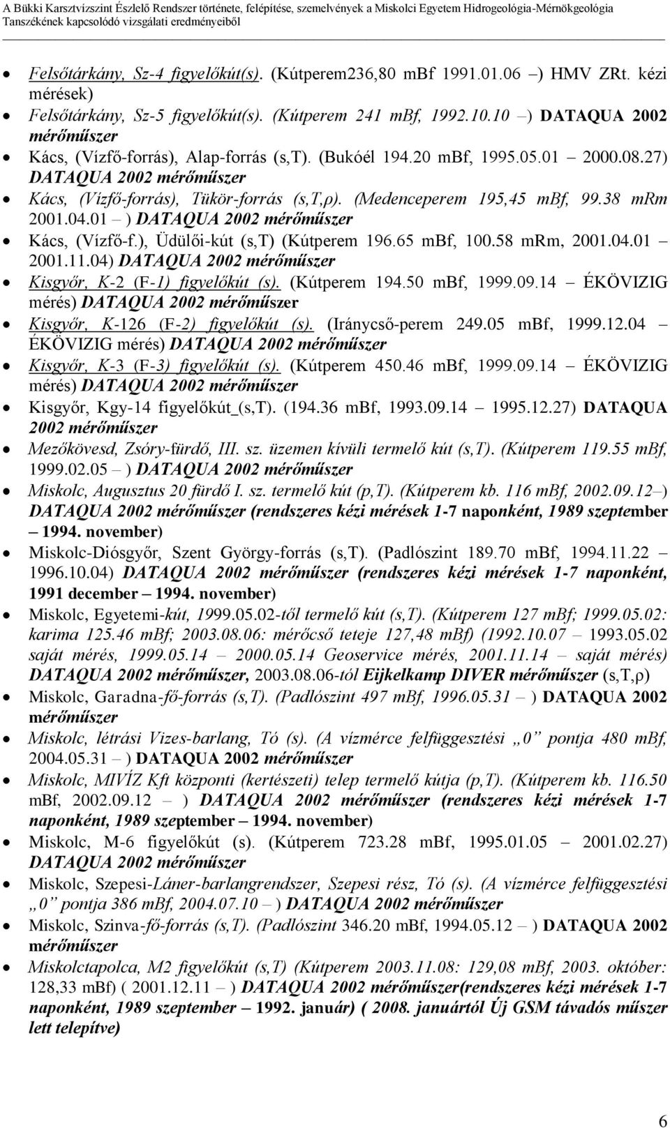 (Medenceperem 195,45 mbf, 99.38 mrm 2001.04.01 ) DATAQUA 2002 mérőműszer Kács, (Vízfő-f.), Üdülői-kút (s,t) (Kútperem 196.65 mbf, 100.58 mrm, 2001.04.01 2001.11.