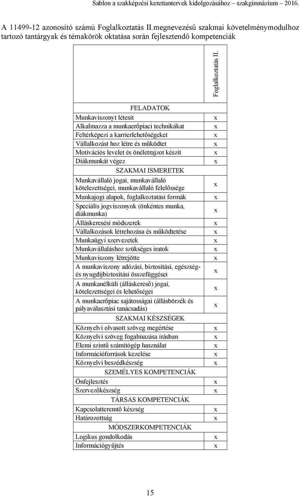 végez SZAKMAI ISMERETEK Munkavállaló jogai, munkavállaló kötelezettségei, munkavállaló felelőssége Munkajogi alapok, foglalkoztatási formák Speciális jogviszonyok (önkéntes munka, diákmunka)