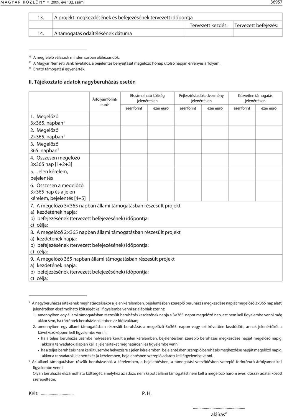 20 A Magyar Nemzeti Bank hivatalos, a bejelentés benyújtását megelõzõ hónap utolsó napján érvényes árfolyam. 21 Bruttó támogatási egyenérték. II.