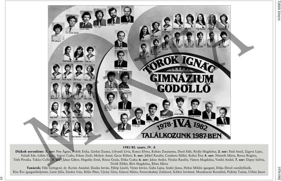 sor: Németh Márta, Borna Brigitta, Tóth Piroska, Takács Csilla; 5. sor: Jakus Gábor, Hegedüs Ernő, Rózsa Gyula, Dóka Csaba; 6. sor: Jakus Anikó, Nyulas Katalin, Vámos Magdolna, Vankó Anikó; 7.