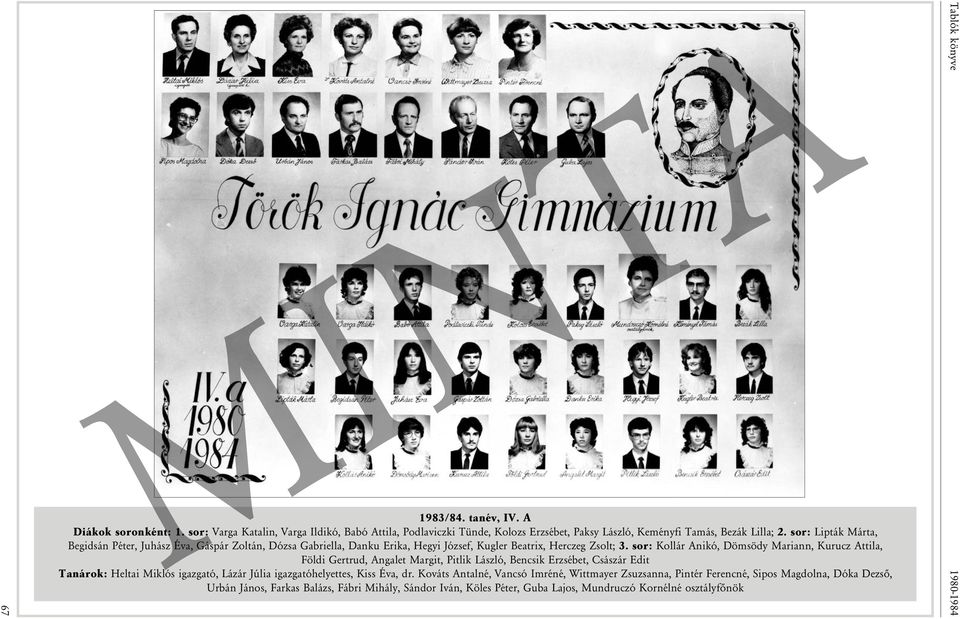 sor: Kollár Anikó, Dömsödy Mariann, Kurucz Attila, Földi Gertrud, Angalet Margit, Pitlik László, Bencsik Erzsébet, Császár Edit Tanárok: Heltai Miklós igazgató, Lázár Júlia