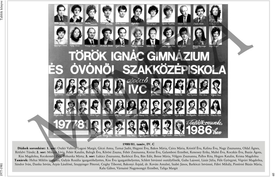 sor: Móczár Lívia, Fehér Katalin, Balogh Éva, Kőrösi Zsuzsa, Fehér Zsuzsanna, Kreisz Éva, Galambosi Erzsébet, Kenessey Erika, Mahó Éva, Koczkás Éva, Buzás Ágota, Kiss Magdolna, Kecskeméti Zita,