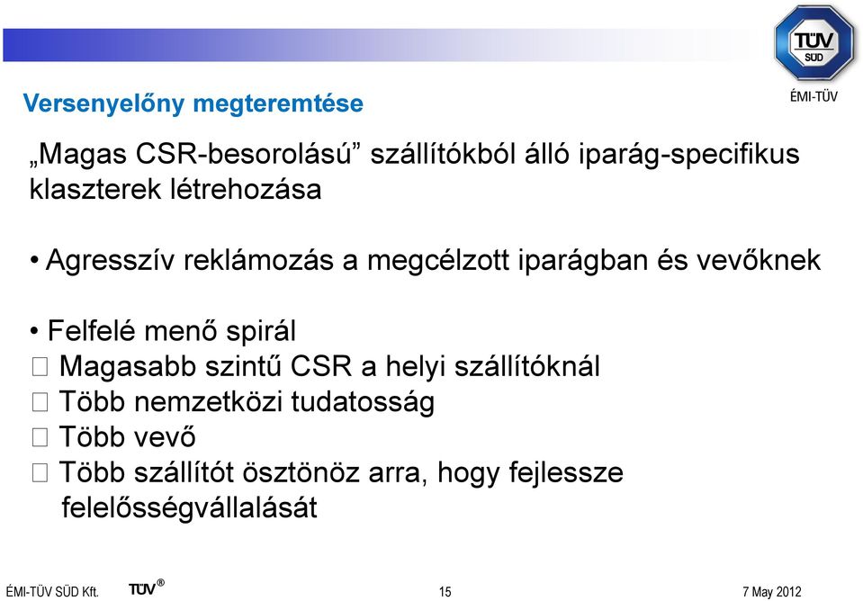 menő spirál Magasabb szintű CSR a helyi szállítóknál Több nemzetközi tudatosság Több