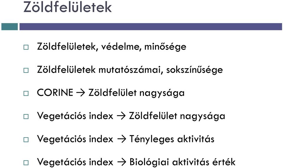 Zöldfelület nagysága Vegetációs index Zöldfelület nagysága