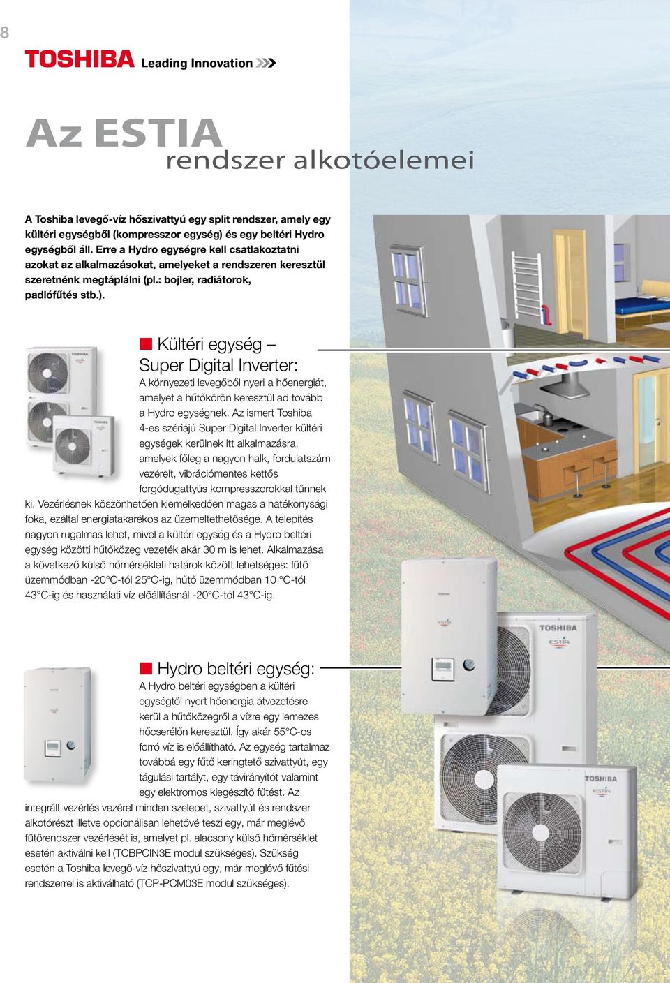 Kültéri egység Super Digital Inverter: A környezeti levegőből nyeri a hőenergiát, amelyet a hűtőkörön keresztül ad tovább a Hydro egységnek.