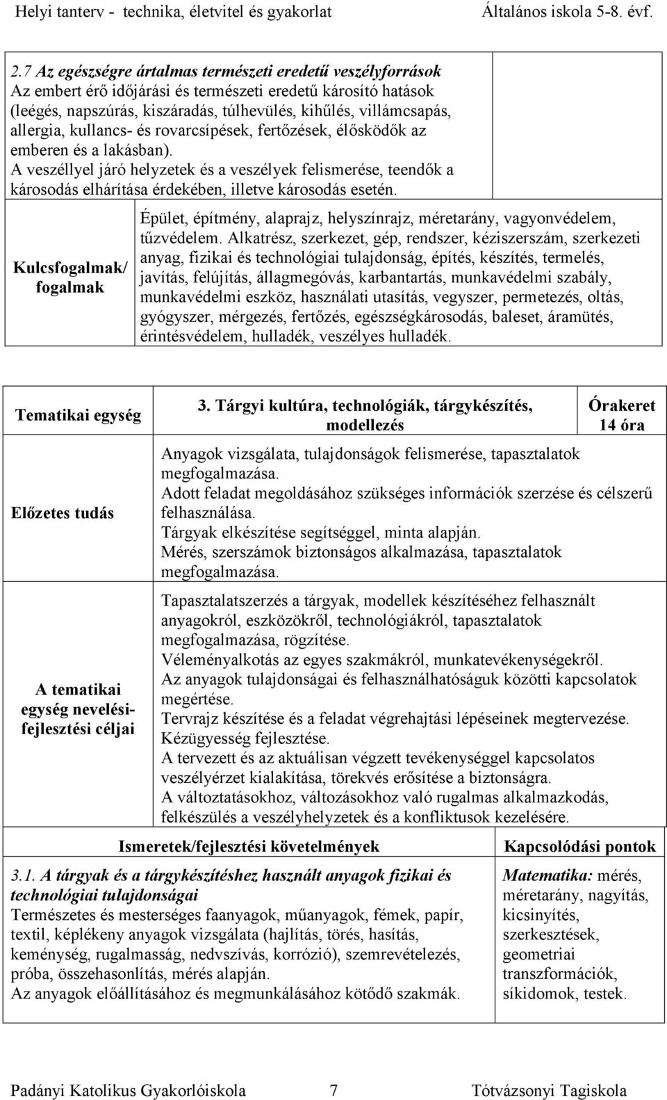 A veszéllyel járó helyzetek és a veszélyek felismerése, teendők a károsodás elhárítása érdekében, illetve károsodás esetén.