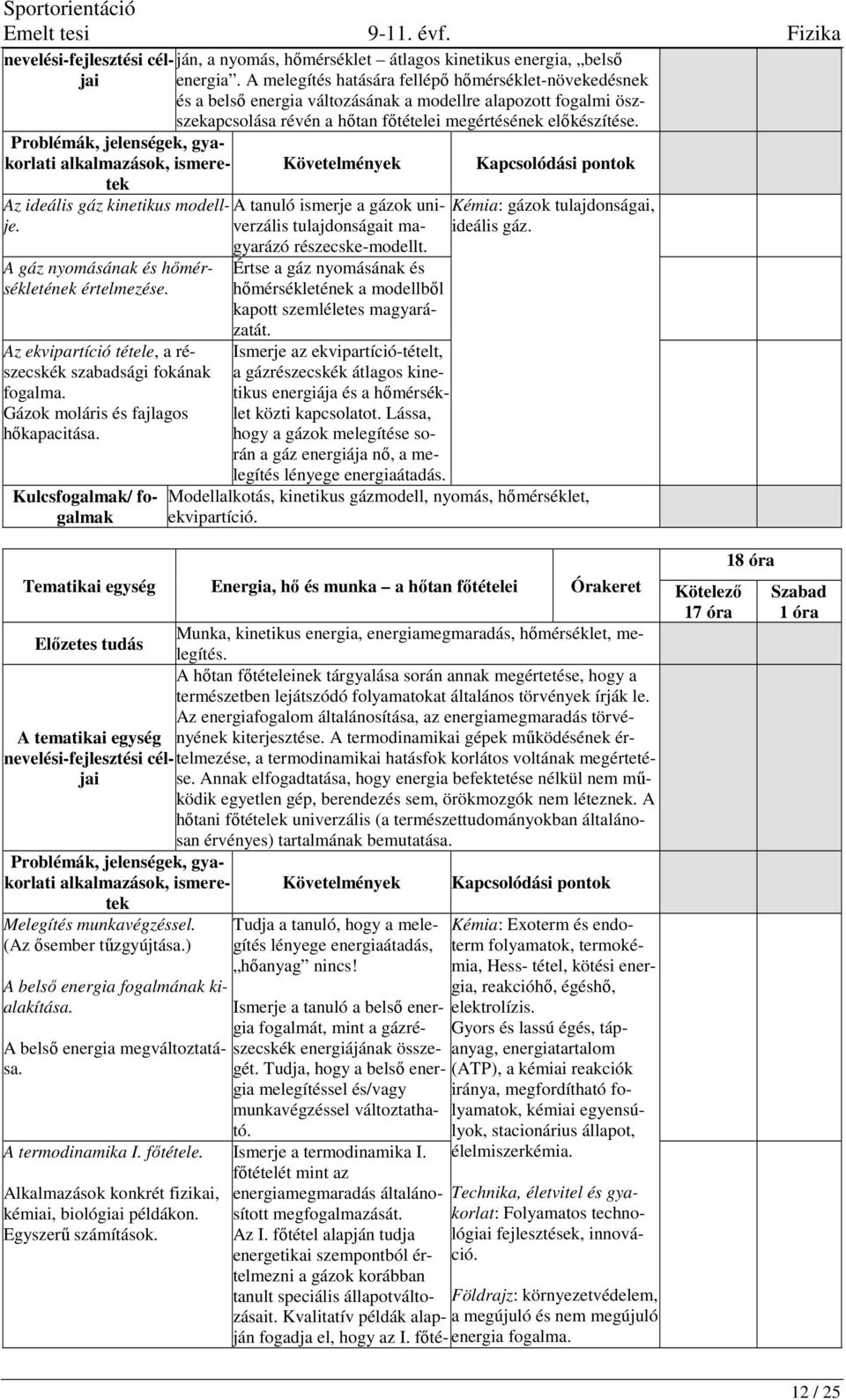 A melegítés hatására fellépő hőmérséklet-növekedésnek és a belső energia változásának a modellre alapozott fogalmi öszszekapcsolása révén a hőtan főtételei megértésének előkészítése.