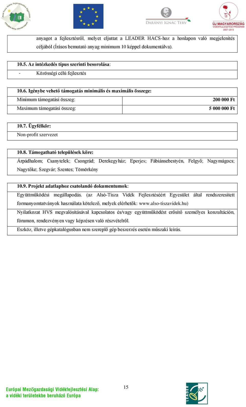 Igénybe vehető támogatás minimális és maximális összege: Minimum támogatási összeg: Maximum támogatási összeg: 200 000 Ft 5 000 000 Ft 10.7. Ügyfélkör: Non-profit szervezet 10.8.