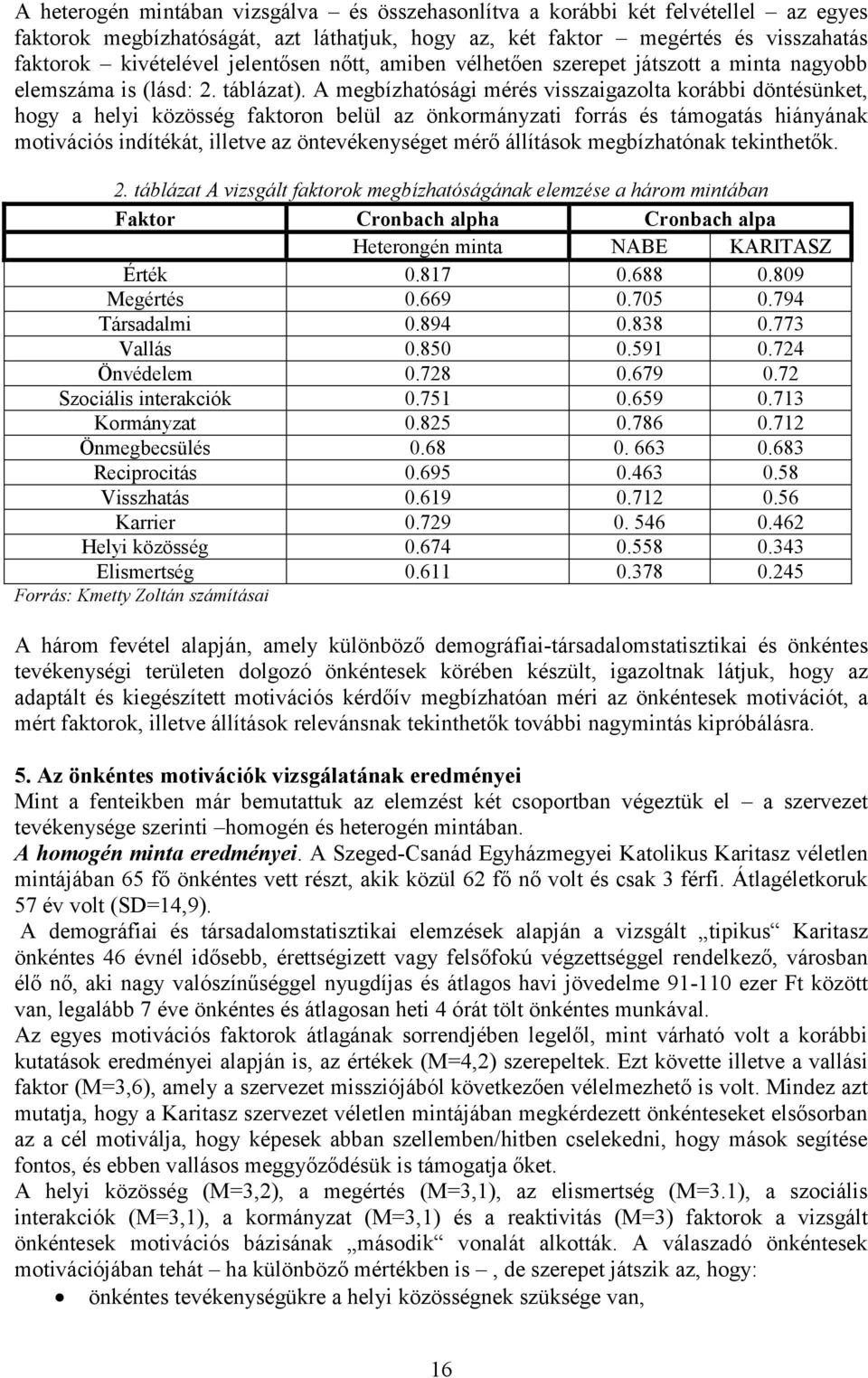 A megbízhatósági mérés visszaigazolta korábbi döntésünket, hogy a helyi közösség faktoron belül az önkormányzati forrás és támogatás hiányának motivációs indítékát, illetve az öntevékenységet mérő