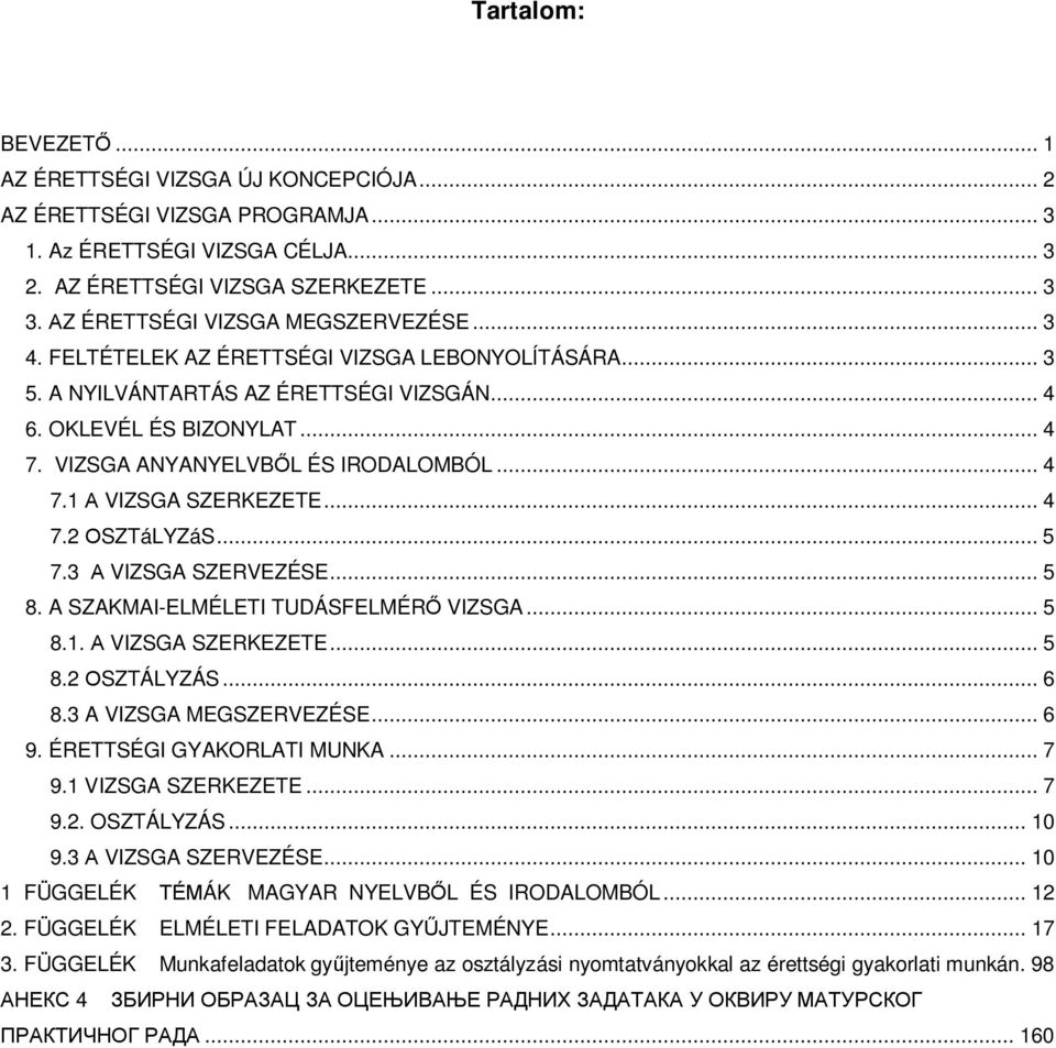 VIZSGA ANYANYELVB L ÉS IRODALOMBÓL... 4 7.1 VIZSGA SZERKEZETE... 4 7.2 SZTáLYZáS... 5 7.3 VIZSGA SZERVEZÉSE... 5 8. A SZAKMAI-ELMÉLETI TUDÁSFELMÉR VIZSGA... 5 8.1. VIZSGA SZERKEZETE... 5 8.2 SZTÁLYZÁS.
