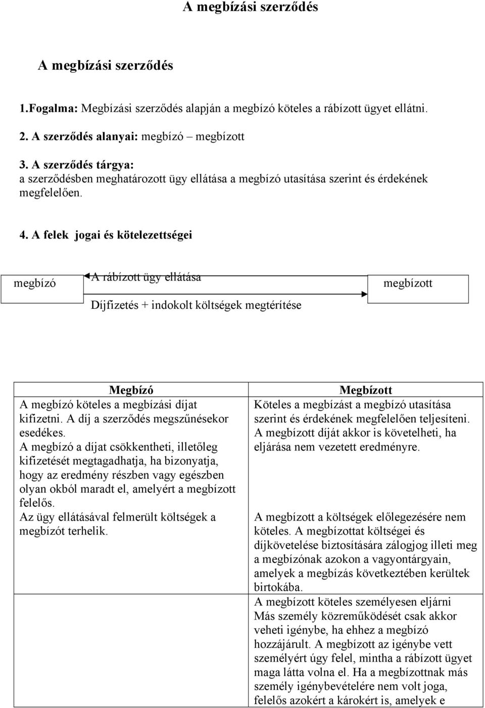 A felek jogai és kötelezettségei megbízó A rábízott ügy ellátása Díjfizetés + indokolt költségek megtérítése megbízott Megbízó A megbízó köteles a megbízási díjat kifizetni.