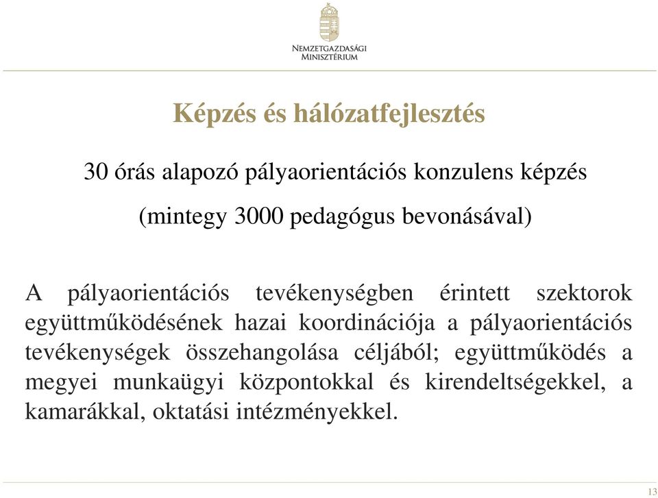 hazai koordinációja a pályaorientációs tevékenységek összehangolása céljából; együttműködés a