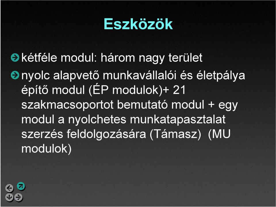 szakmacsoportot bemutató modul + egy modul a nyolchetes