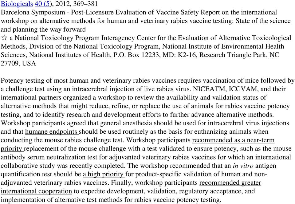 Toxicology Program, National Institute of Environmental Health Sciences, National Institutes of Health, P.O.