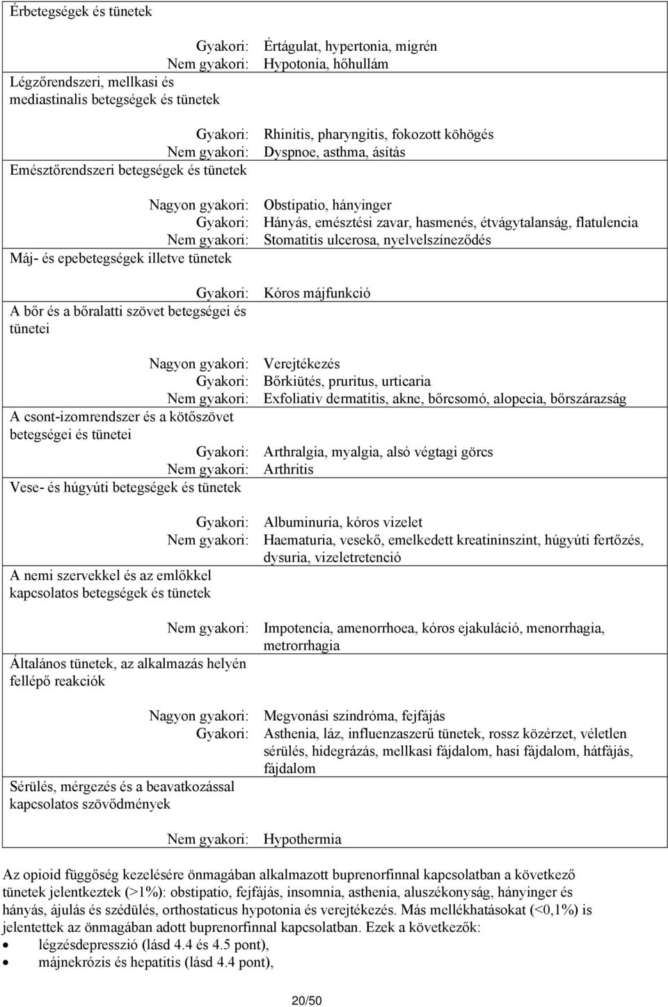 betegségek és tünetek Értágulat, hypertonia, migrén Hypotonia, hőhullám Rhinitis, pharyngitis, fokozott köhögés Dyspnoe, asthma, ásítás Obstipatio, hányinger Hányás, emésztési zavar, hasmenés,