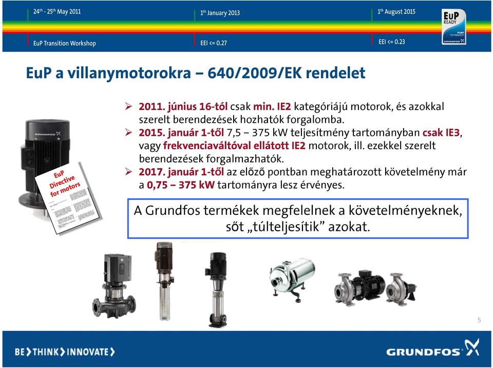 január 1-től 7,5 375 kw teljesítmény tartományban csak IE3, vagy frekvenciaváltóval ellátott IE2 motorok, ill.