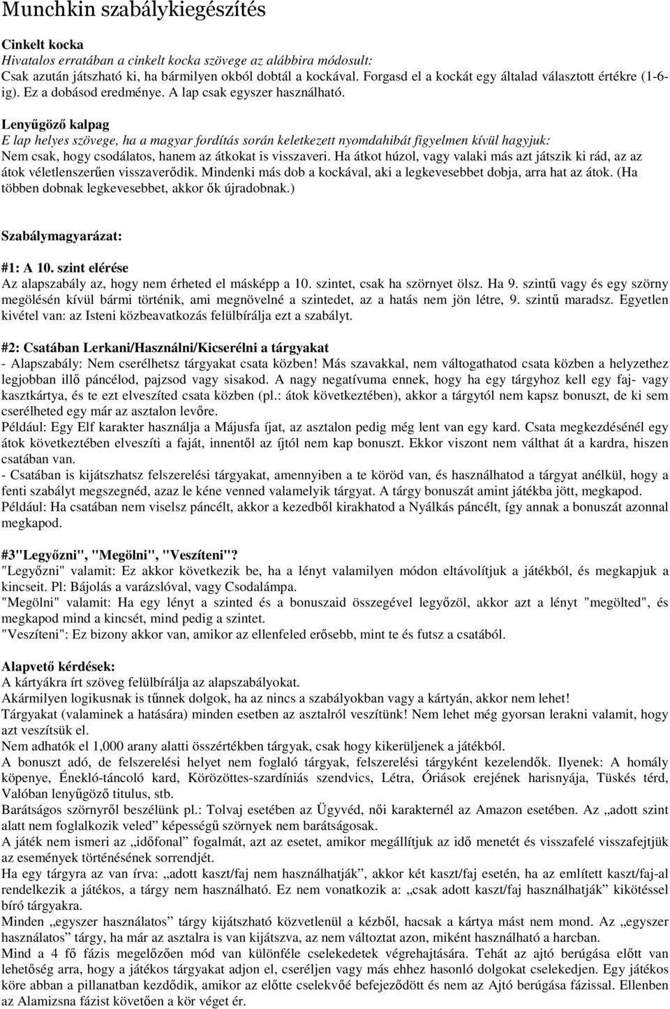 Munchkin szabálykiegészítés - PDF Ingyenes letöltés