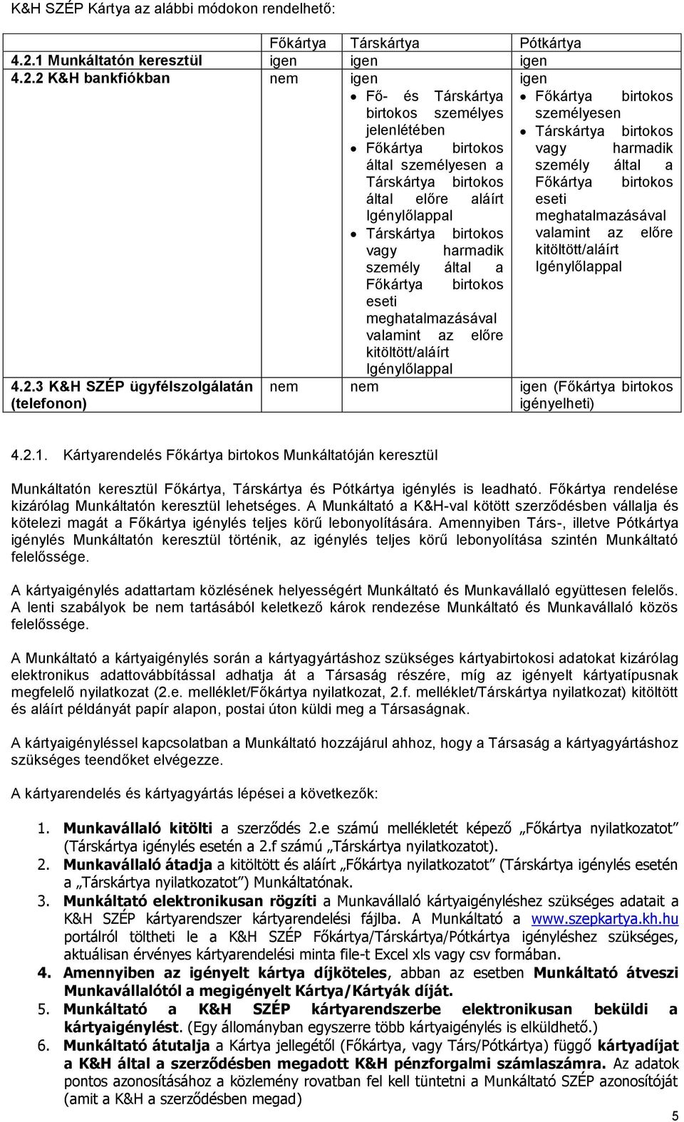 2 K&H bankfiókban nem igen igen Fő- és Társkártya Főkártya birtokos birtokos személyes személyesen jelenlétében Társkártya birtokos Főkártya birtokos vagy harmadik által személyesen a személy által a