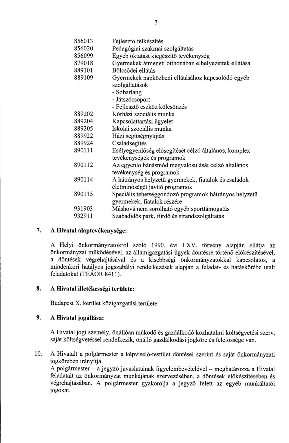 eszköz kölcsönzés Kórházi szociális munka Kapcsolattartási ügyelet Iskolai szociális munka Házi segítségnyújtás Családsegítés Esélyegyenlőség elősegítését célzó általános, komplex tevékenységek és