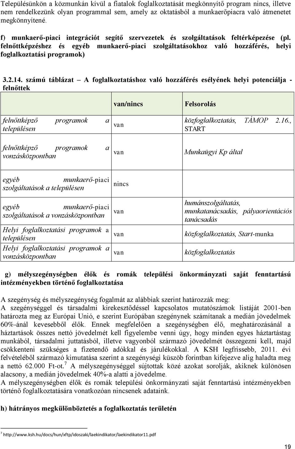 felnőttképzéshez és egyéb munkaerő-piaci szolgáltatásokhoz való hozzáférés, helyi foglalkoztatási programok) 3.2.14.