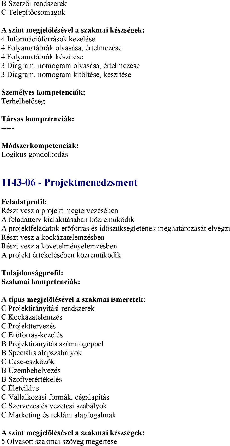 és időszükségletének meghatározását elvégzi Részt vesz a kockázatelemzésben Részt vesz a követelményelemzésben A projekt értékelésében közreműködik C Projektirányítási rendszerek C Kockázatelemzés C