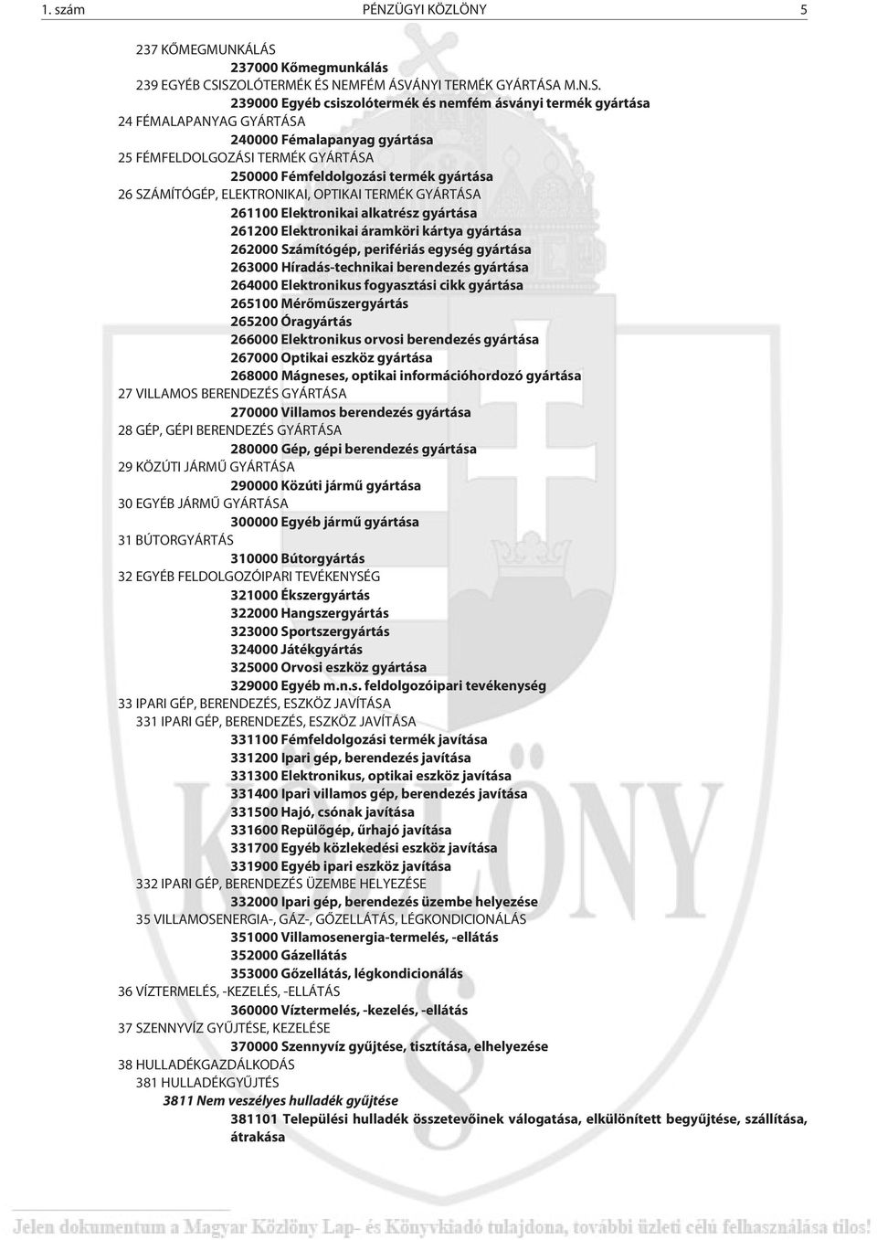 SZOLÓTERMÉK ÉS NEMFÉM ÁSVÁNYI TERMÉK GYÁRTÁSA M.N.S. 239000 Egyéb csiszolótermék és nemfém ásványi termék gyártása 24 FÉMALAPANYAG GYÁRTÁSA 240000 Fémalapanyag gyártása 25 FÉMFELDOLGOZÁSI TERMÉK