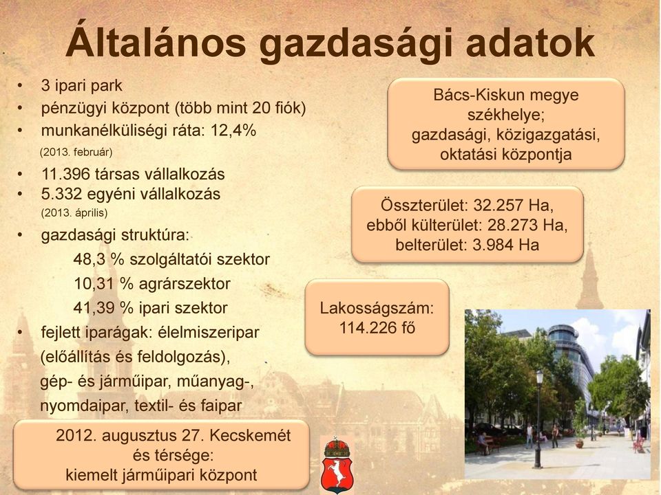 április) gazdasági struktúra: 48,3 % szolgáltatói szektor 10,31 % agrárszektor 41,39 % ipari szektor fejlett iparágak: élelmiszeripar (előállítás és