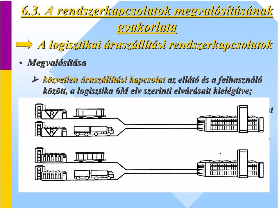 felhasználó között, a logisztika 6M elv szerinti elvárásait kielégítve; sajátos technikai,